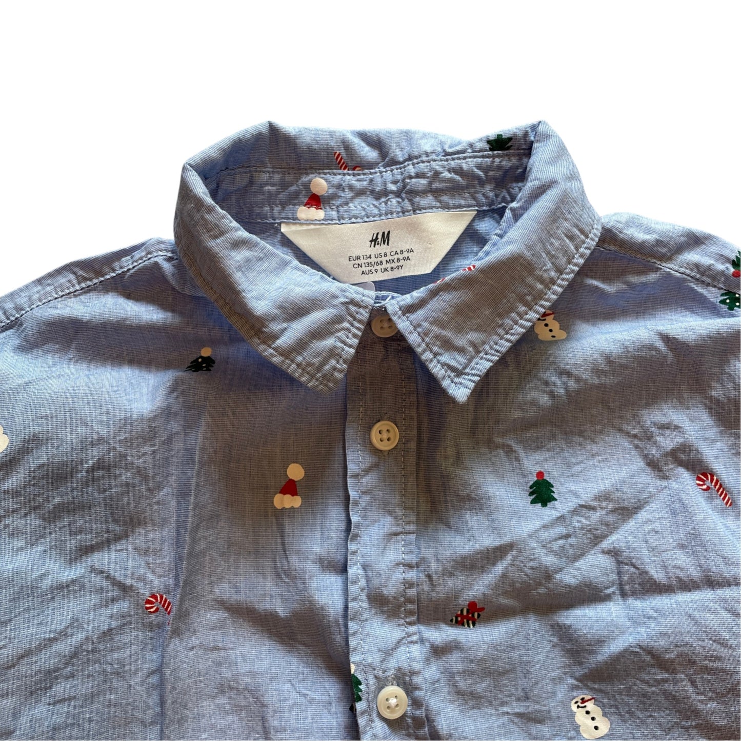 H&M 8-9 years light blue cotton Christmas shirt