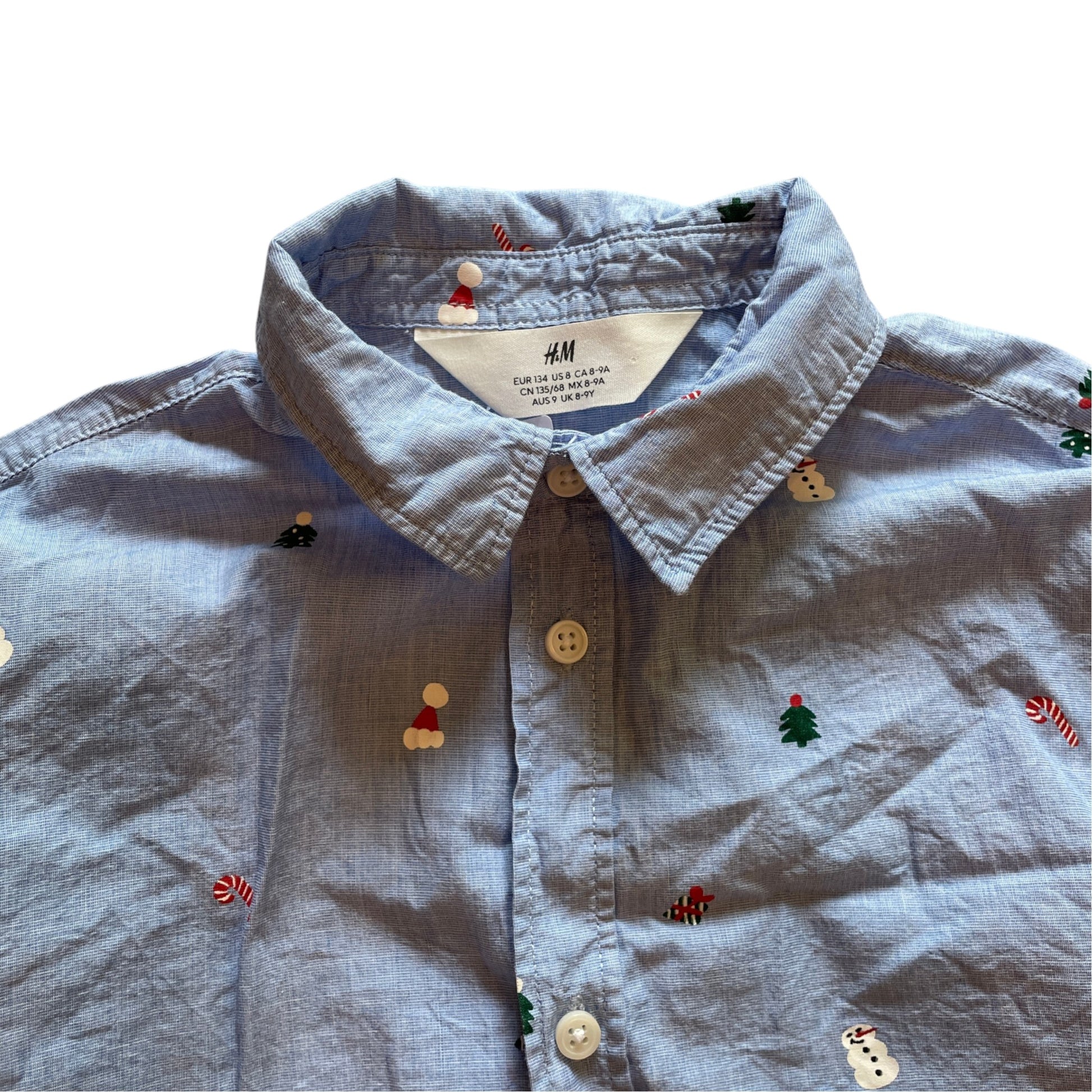 H&M 8-9 years light blue cotton Christmas shirt