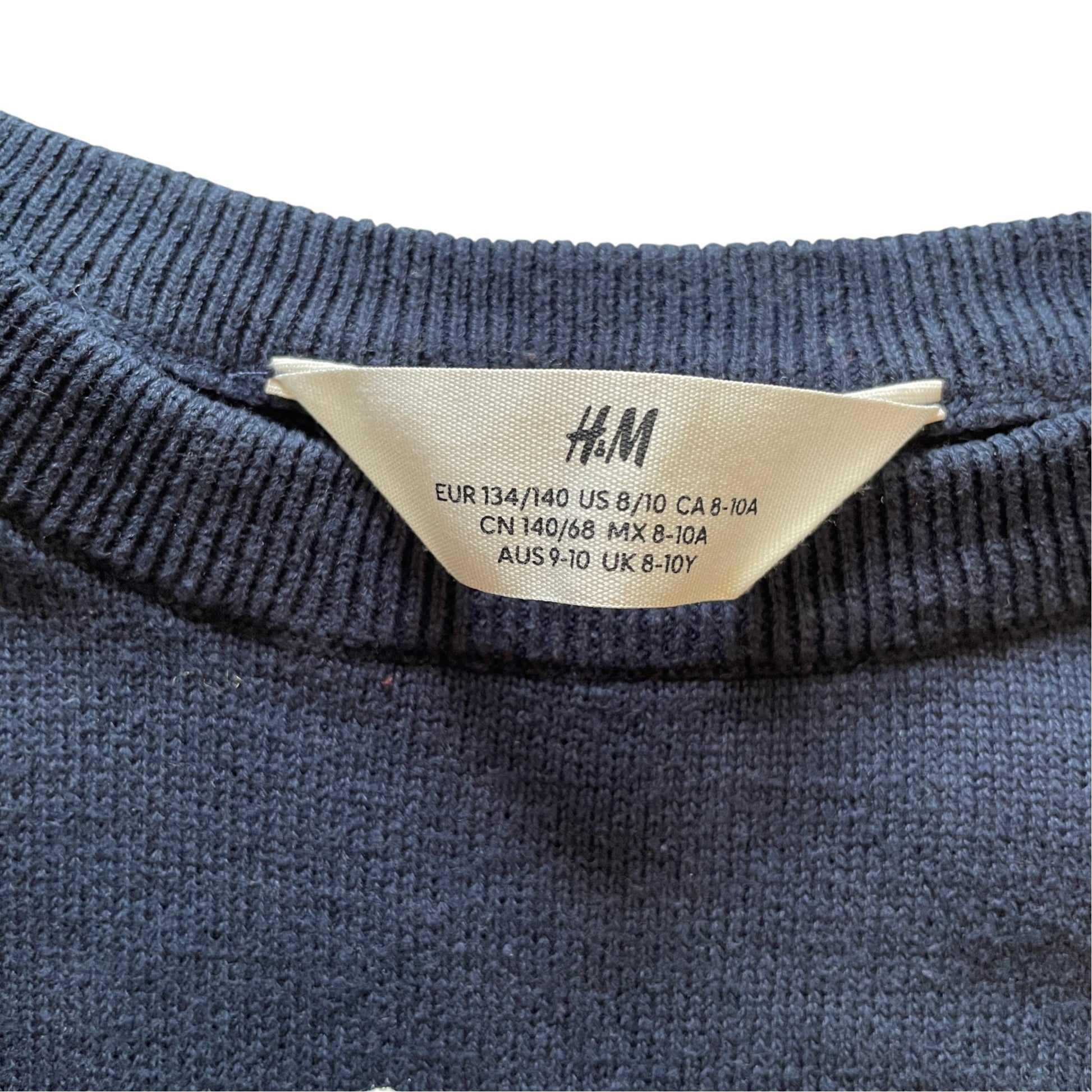 H&M 8-9 years navy blue snowboarding Santa Christmas jumper cotton