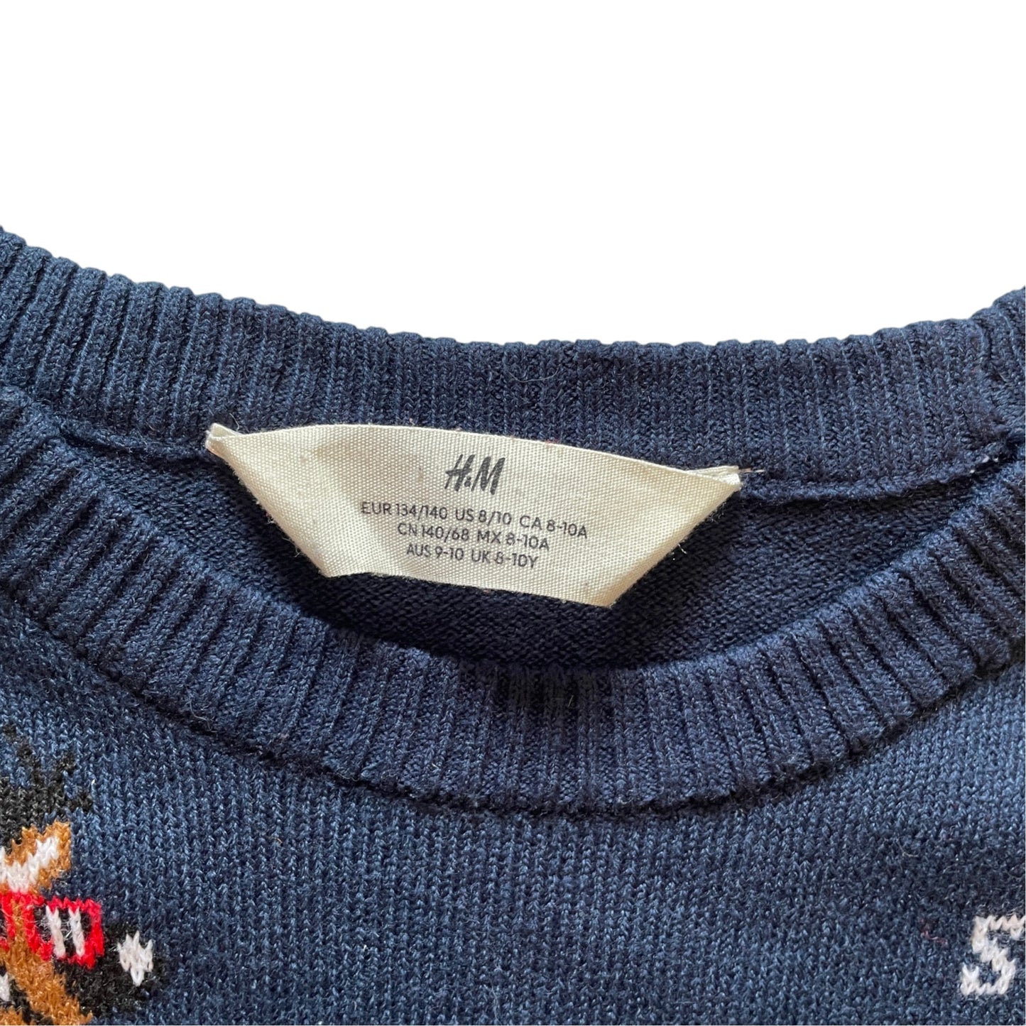 H&M 9-10 years navy blue gamer reindeer Christmas jumper acrylic