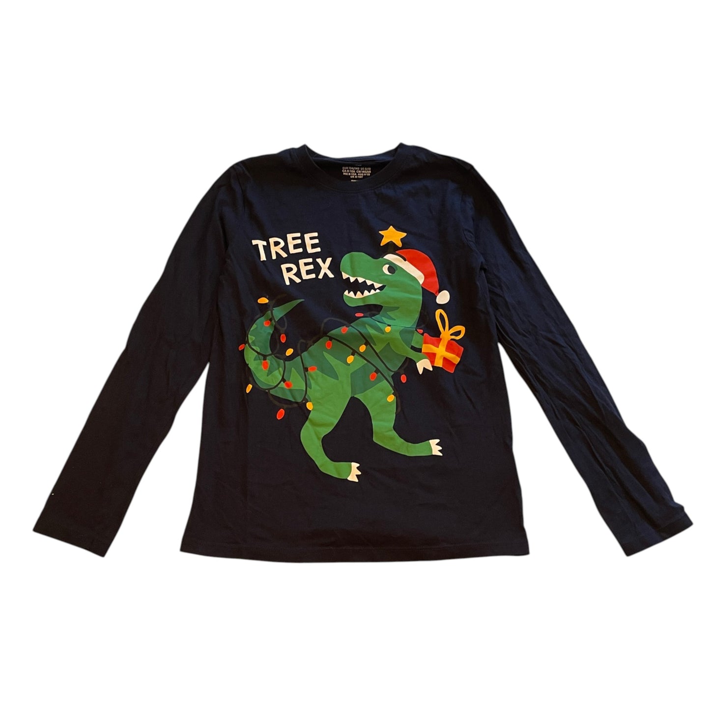 H&M 9-10 years navy blue t-shirt Christmas Tree Rex cotton