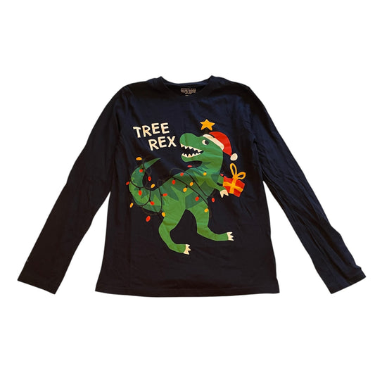 H&M 9-10 years navy blue t-shirt Christmas Tree Rex cotton