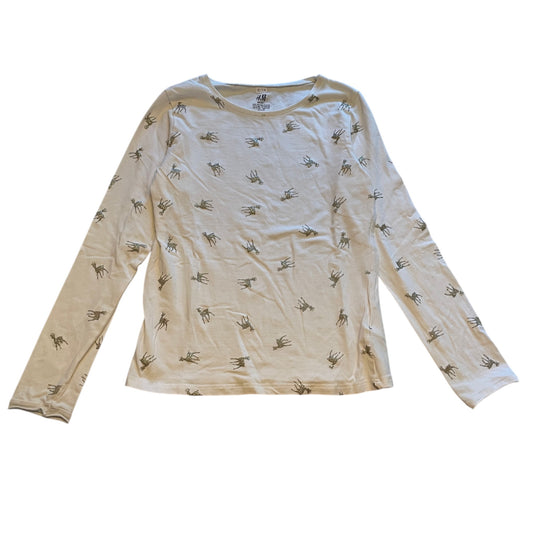 H&M 9-10 years white t-shirt Christmas glitter reindeers cotton elastane