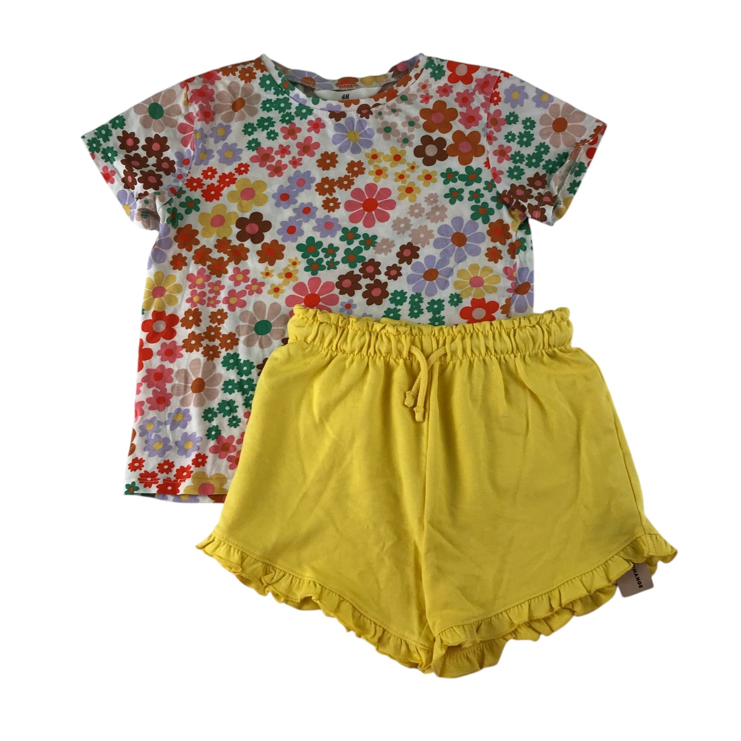 H&M and Matalan summer bundle 6-7 years multi-colour floral t-shirt and yellow shorts cotton