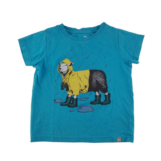 Peter Storm t-shirt 5-6 years blue lamb in rain gear graphic design print cotton