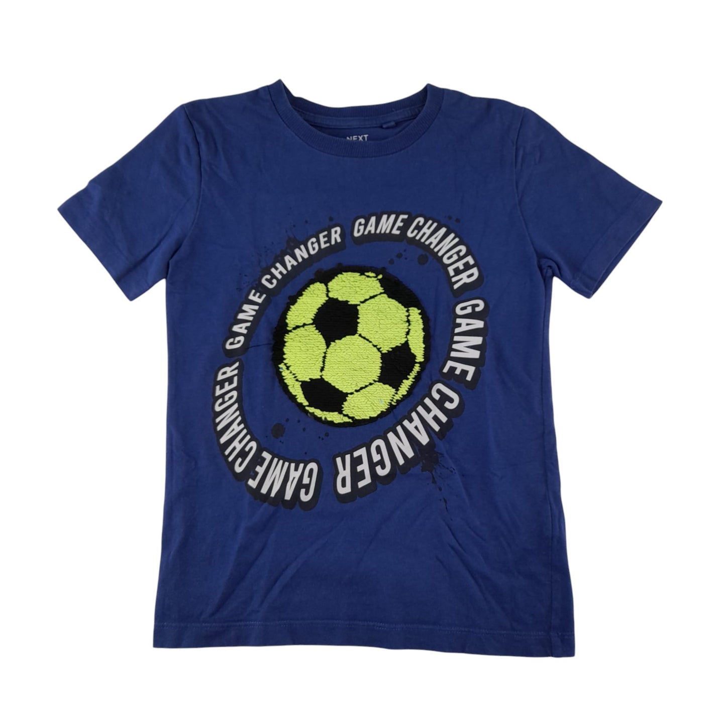 Next t-shirt 5-6 years blue football reversible sequin design cotton