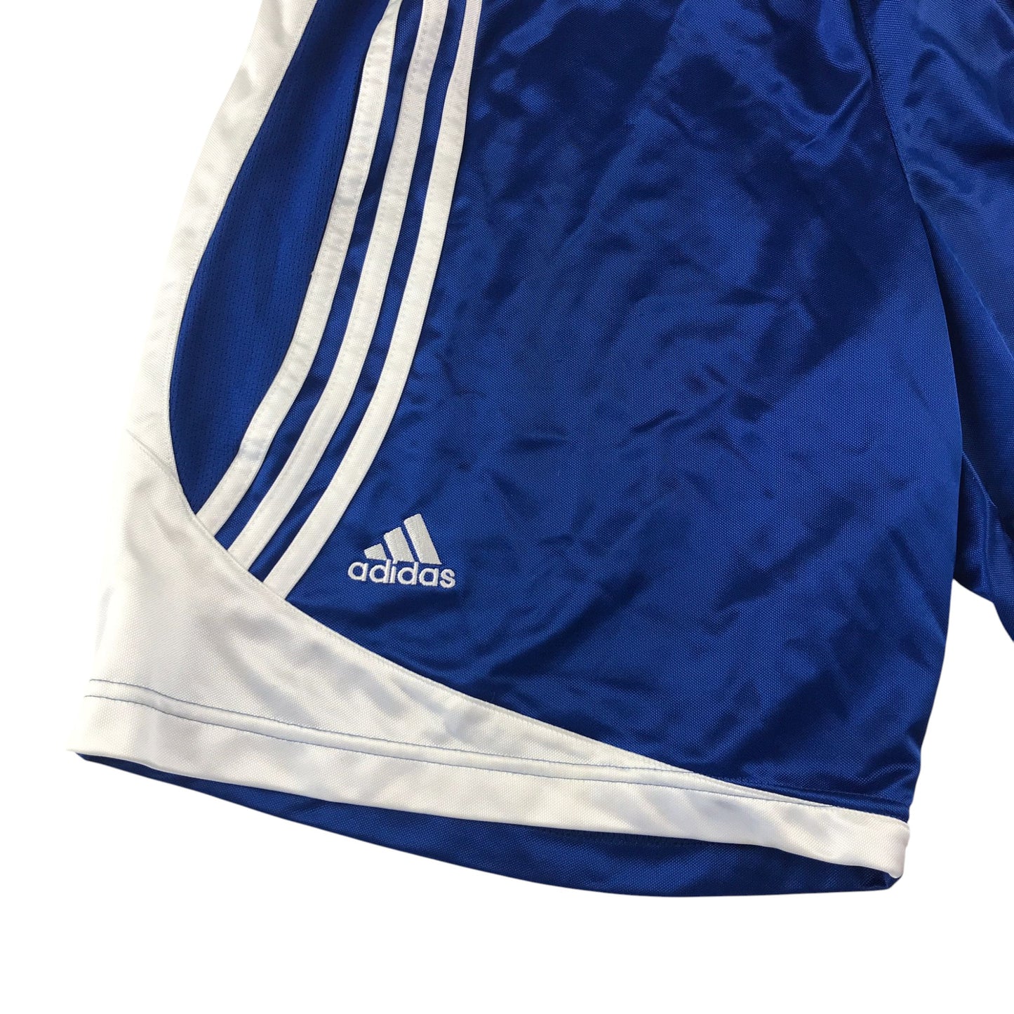 Adidas basketball shorts adult size M blue and white panelled with white three stripes