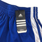 Adidas basketball shorts blue and white panel design with three stripes