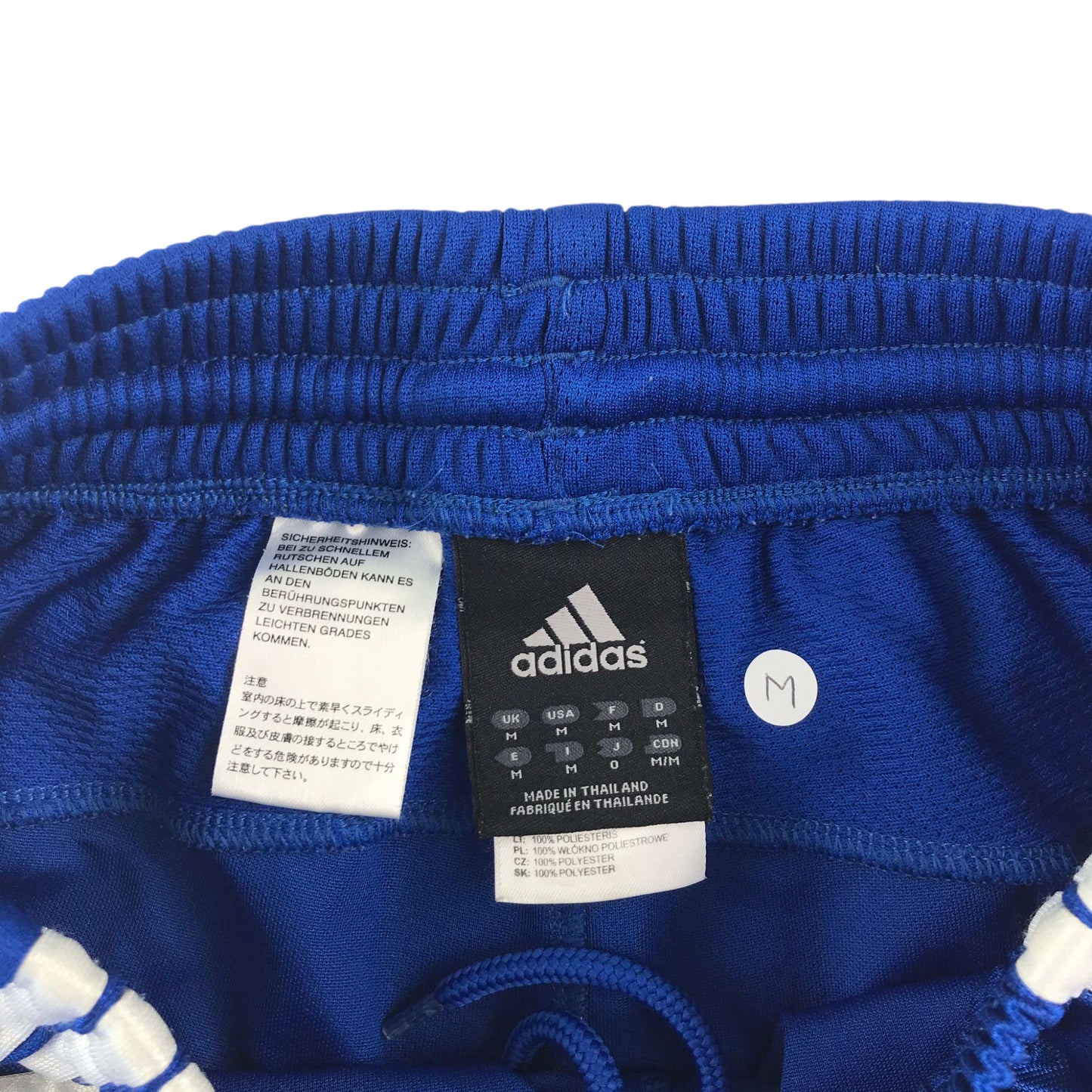 Adidas basketball shorts adult size M blue and white panelled with white three stripes