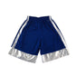 Adidas basketball shorts blue and white panel design with three stripes