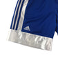 Adidas basketball shorts blue and white panel design with three stripes