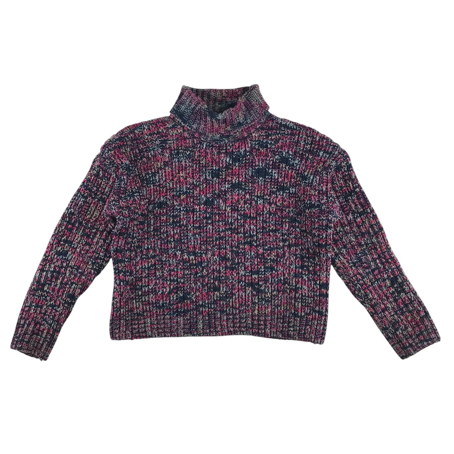 M&S sweater 11-12 years navy and pink cross knitted pattern turtleneck