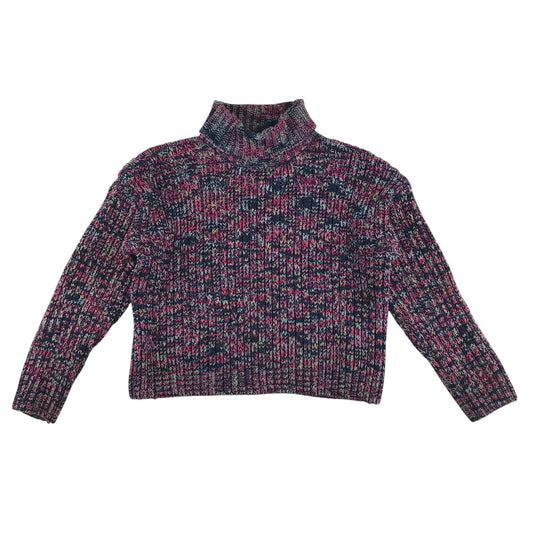 M&S sweater 11-12 years navy and pink cross knitted pattern turtleneck