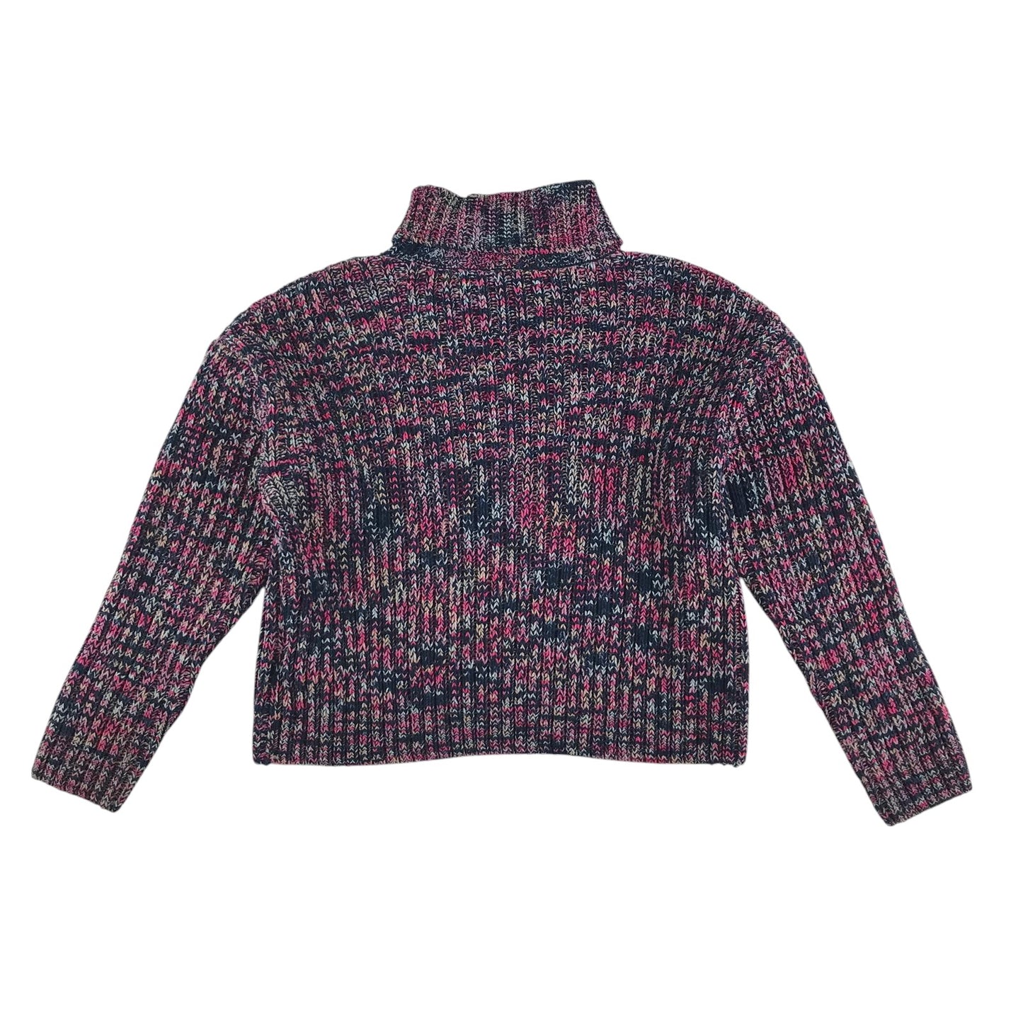M&S sweater 11-12 years navy and pink cross knitted pattern turtleneck