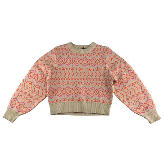 H&M sweater women's S beige with orange and pink pattern design