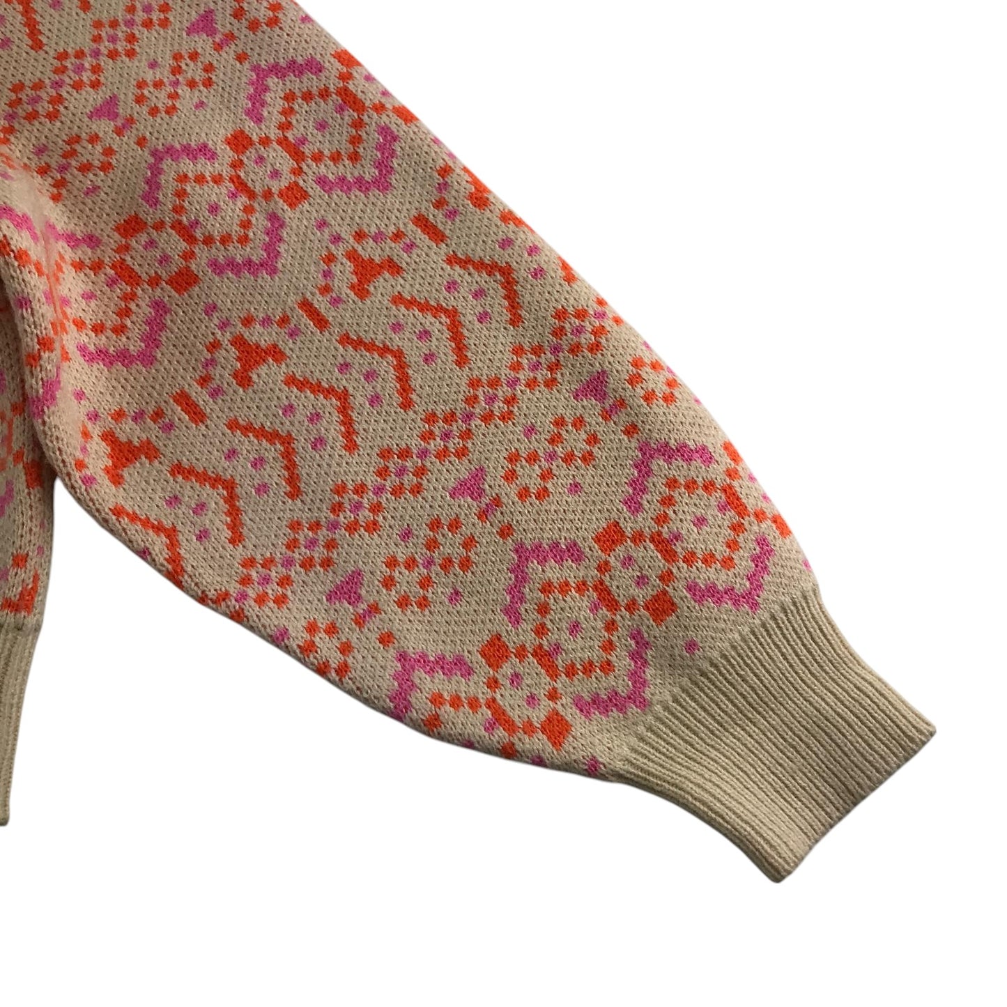 H&M sweater women's S beige with orange and pink pattern design