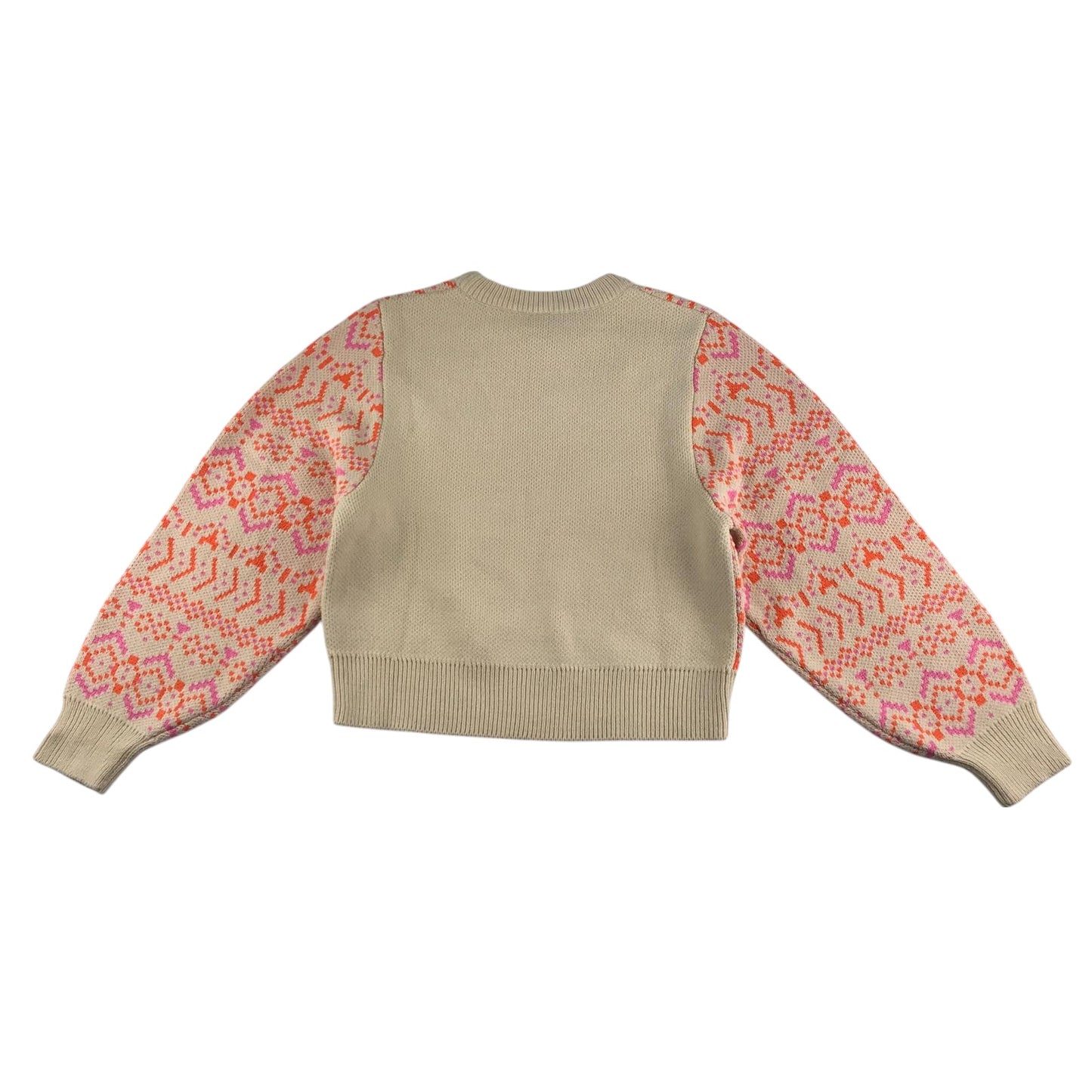 H&M sweater women's S beige with orange and pink pattern design