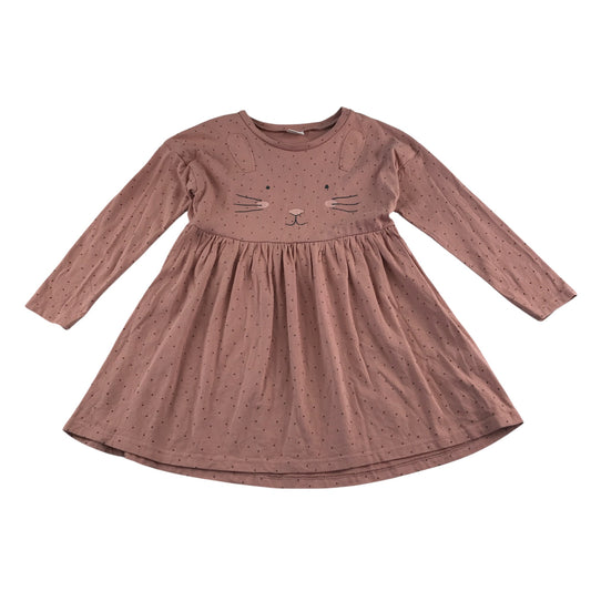 Next dress 5-6 years burnt pink cat face long sleeve cotton
