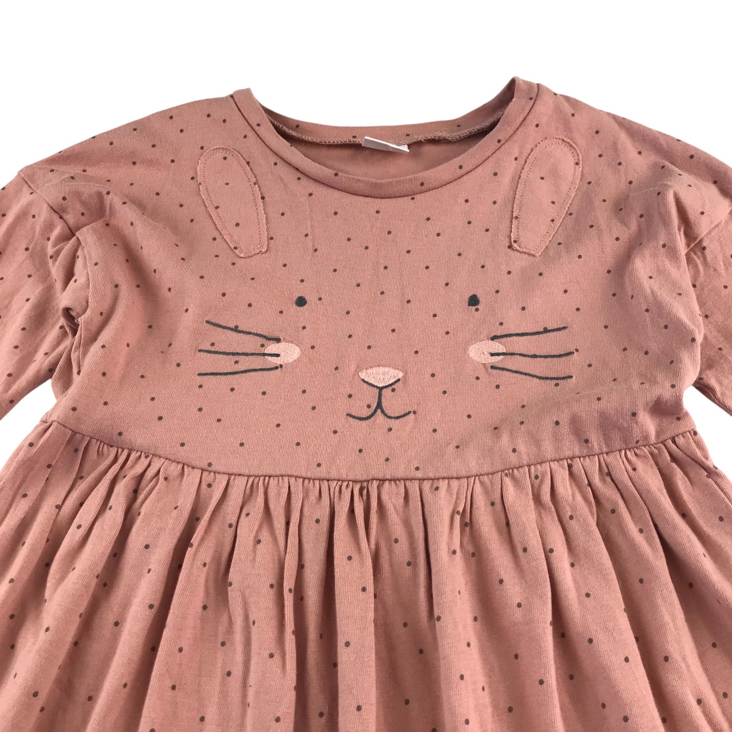 Next dress 5-6 years burnt pink cat face long sleeve cotton