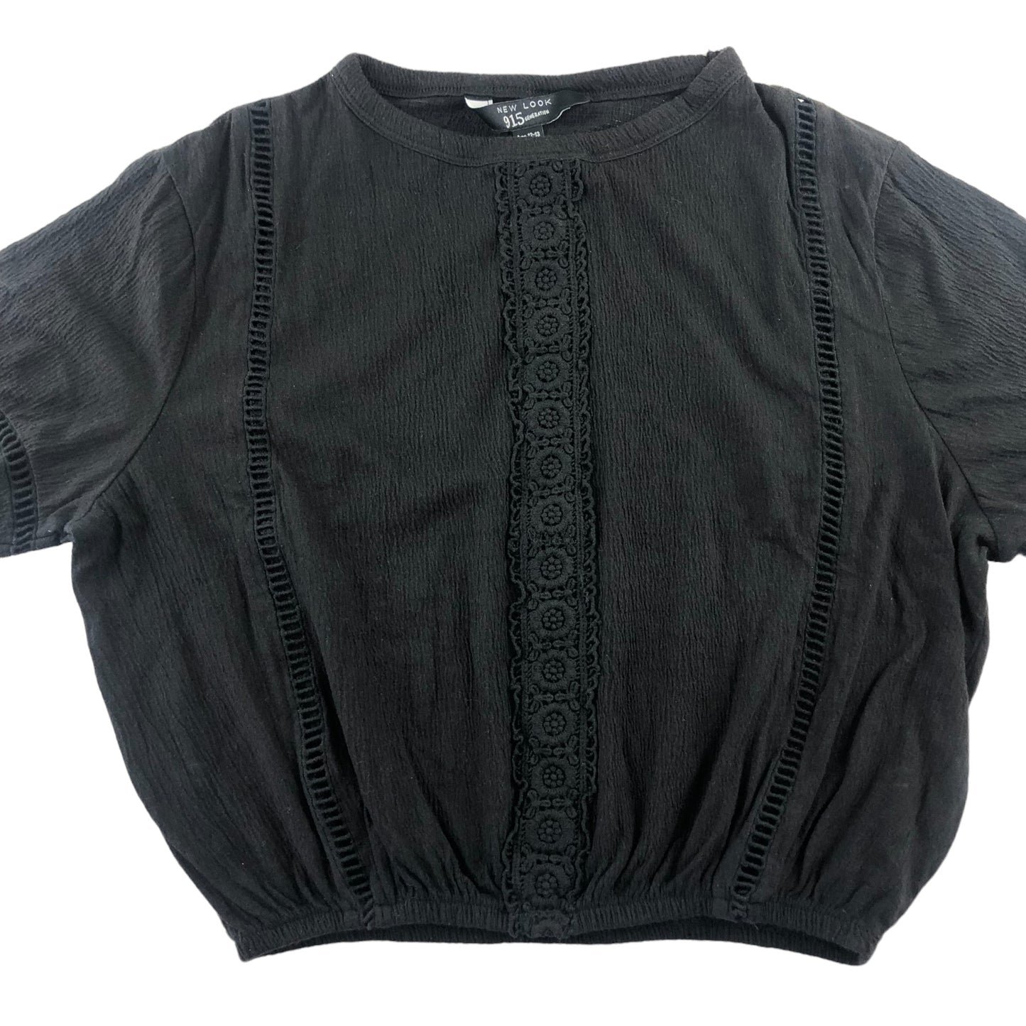 New Look t-shirt 12-13 years black cropped short sleeve shirred texture