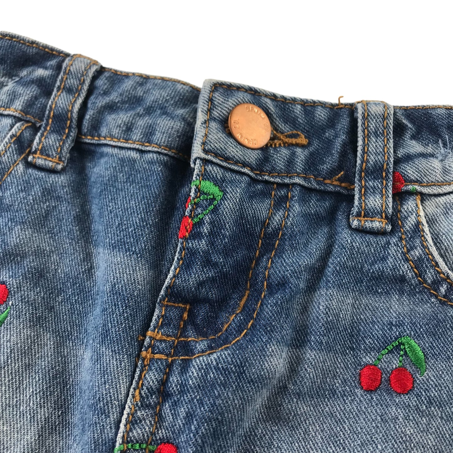 Primark DenimCo Shorts Age 6 Blue Denim Cherry Embroidery Cotton