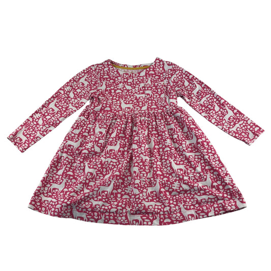 Mini Boden dress 6-7 years fuchsia pink flora and fauna cotton