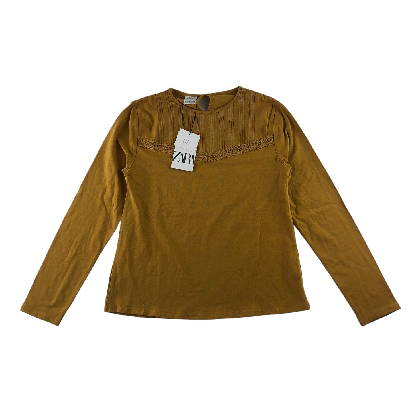 Zara t-shirt 13-14 years mustard yellow long sleeve embroidery detailed