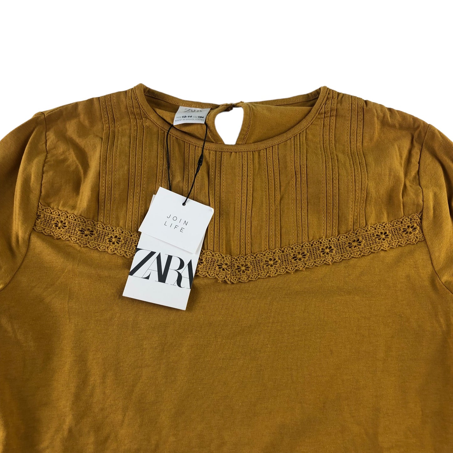 Zara t-shirt 13-14 years mustard yellow long sleeve embroidery detailed