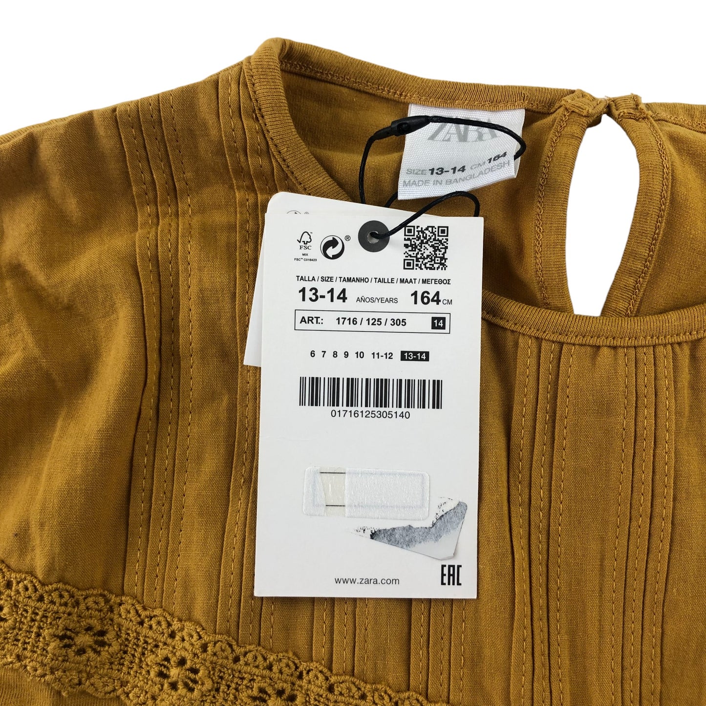 Zara t-shirt 13-14 years mustard yellow long sleeve embroidery detailed