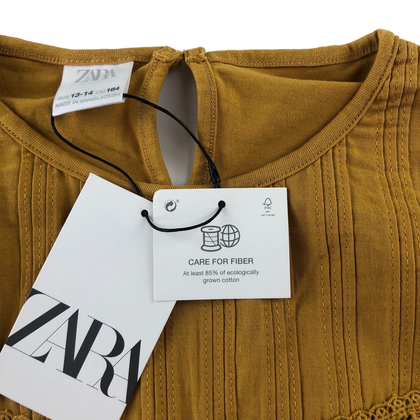 Zara t-shirt 13-14 years mustard yellow long sleeve embroidery detailed