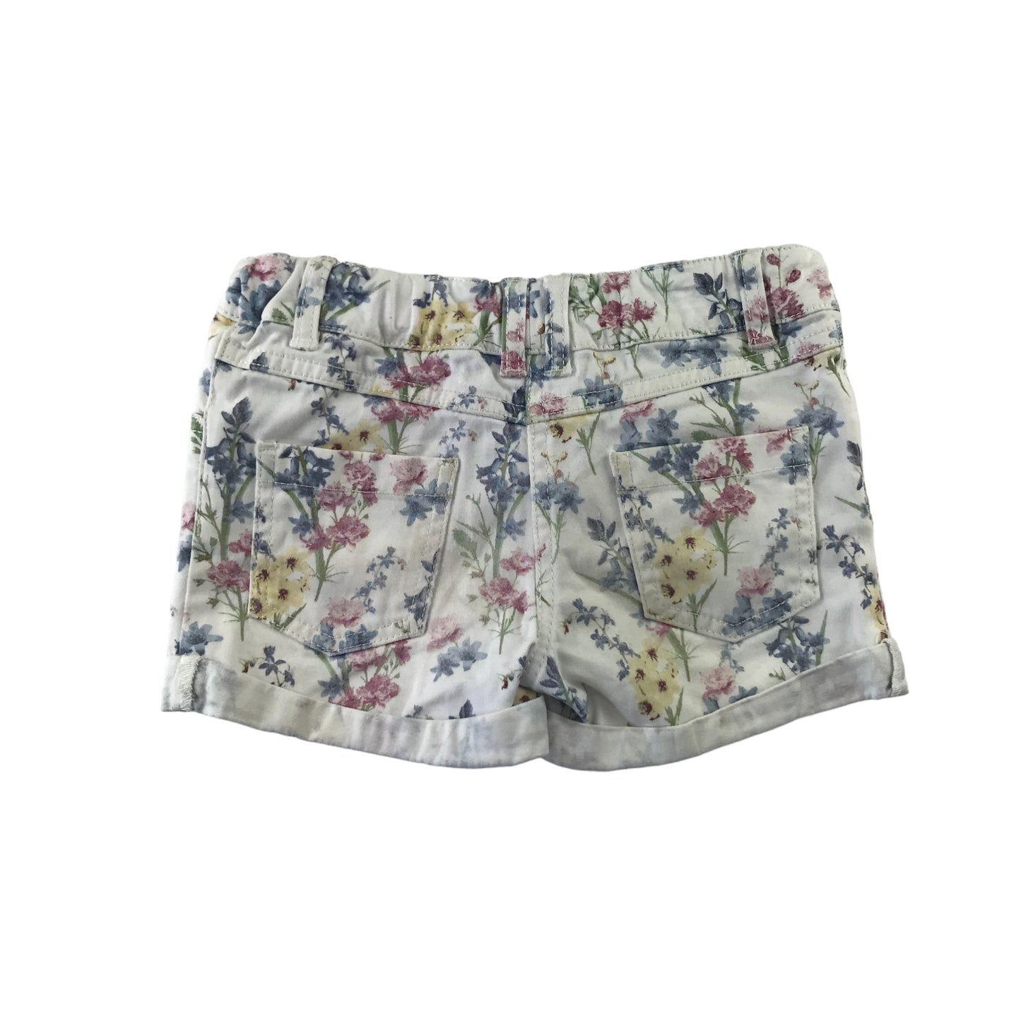 F&F Shorts Age 6 White Floral Print with Love Denim Button