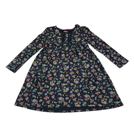 F&F dress 6-7 years navy blue and multicolour floral long sleeve cotton