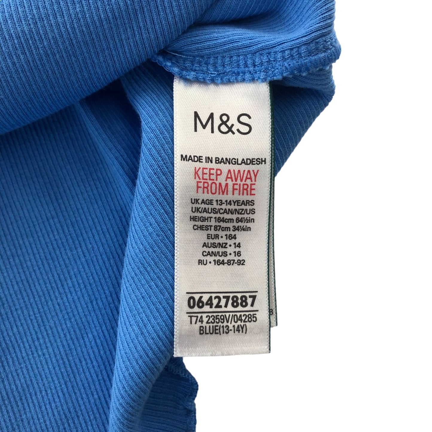 M&S t-shirt 13-14 years blue crew neck short sleeve love heart cherries