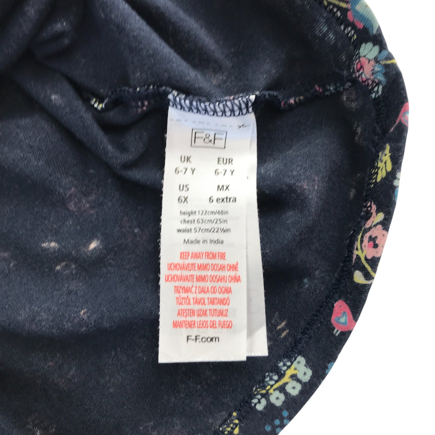 F&F dress 6-7 years navy blue and multicolour floral long sleeve cotton