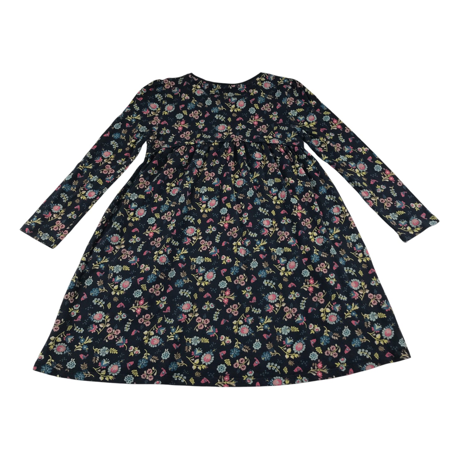 F&F dress 6-7 years navy blue and multicolour floral long sleeve cotton