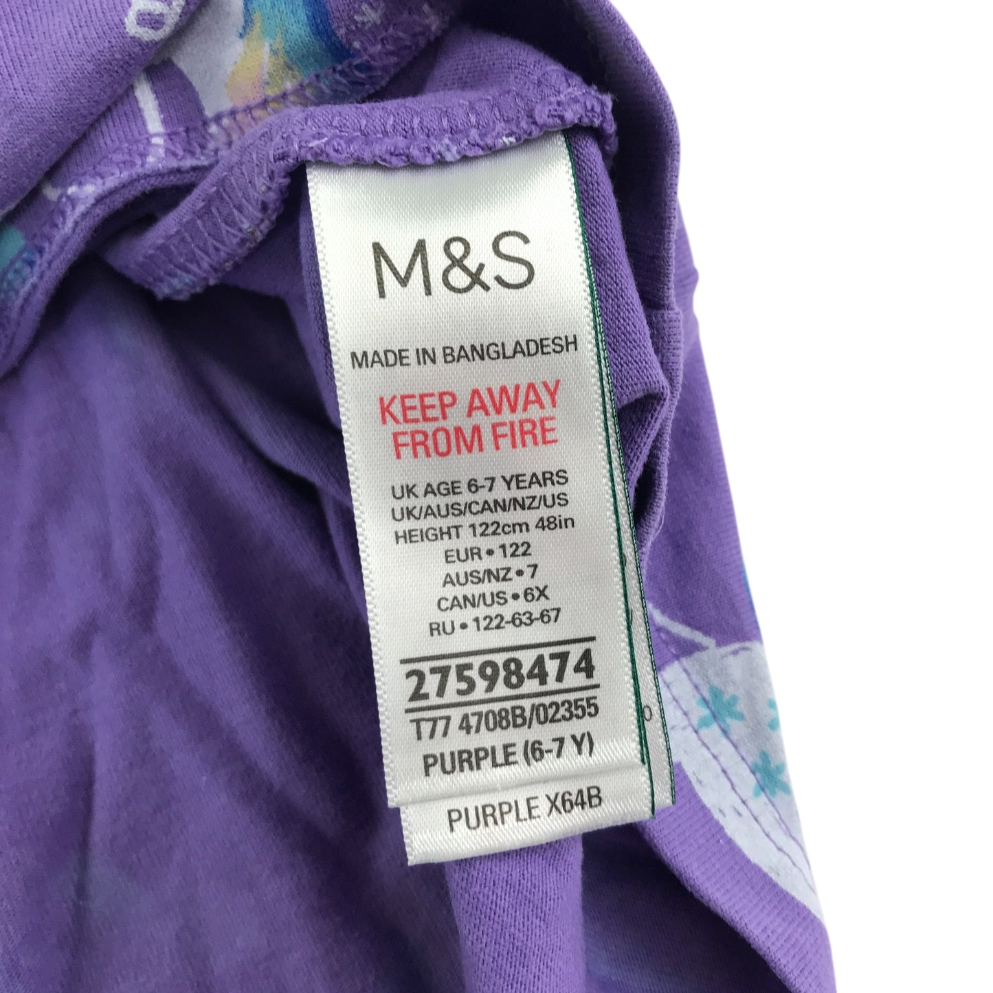 M&S dress 6-7 years lilac unicorn long sleeve cotton