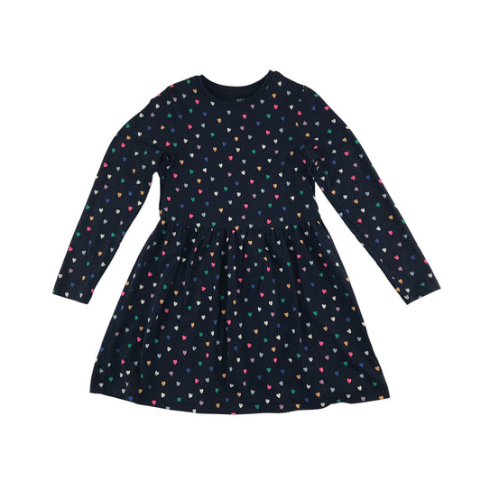 M&S dress 6-7 years navy blue multicolour love hearts cotton