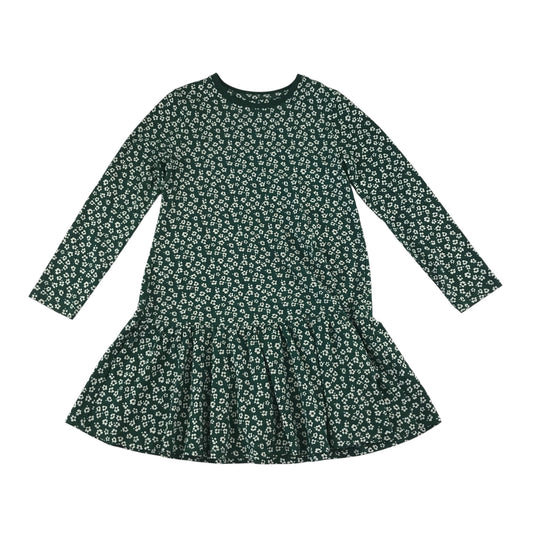 John Lewis dress 7-8 years green floral long sleeve drop waist