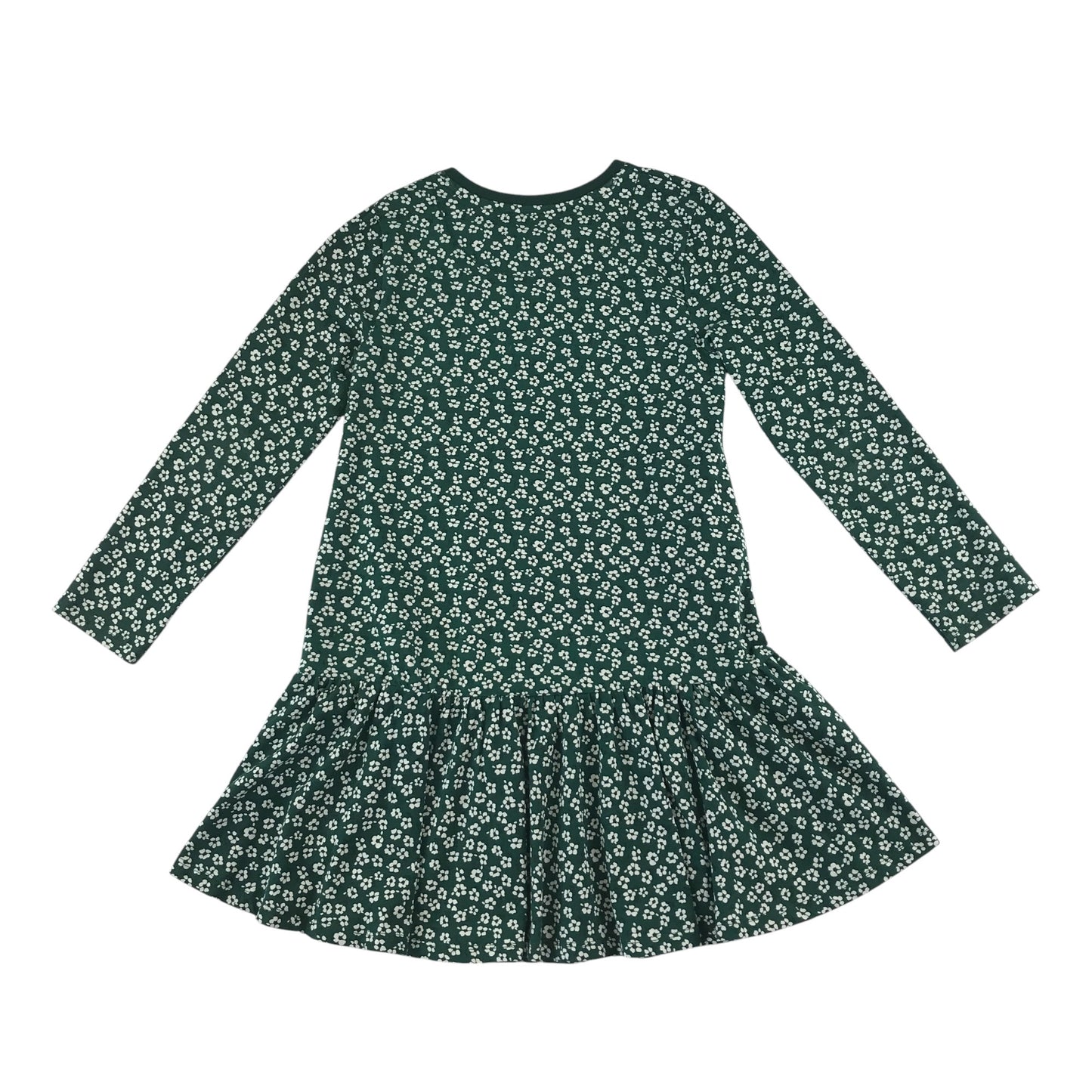 John Lewis dress 7-8 years green floral long sleeve drop waist