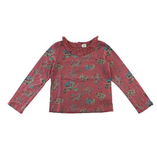 Next t-shirt 5-6 years vintage pink floral frilled collar cotton