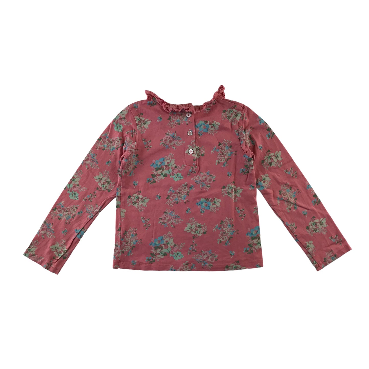 Next t-shirt 5-6 years vintage pink floral frilled collar cotton