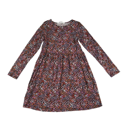 H&M dress 8-10 years pink red black floral long sleeve cotton