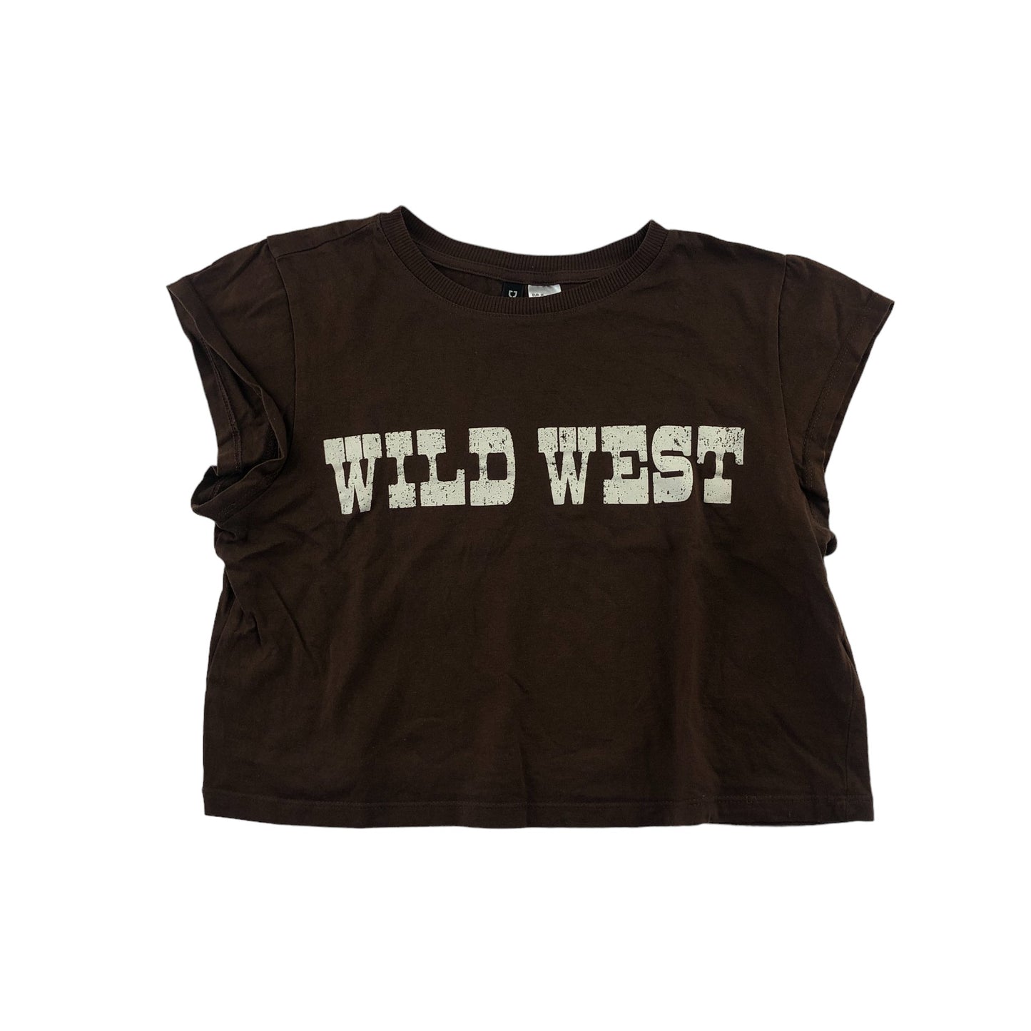 H&M t-shirt womens size M brown cropped WILD WEST print cotton