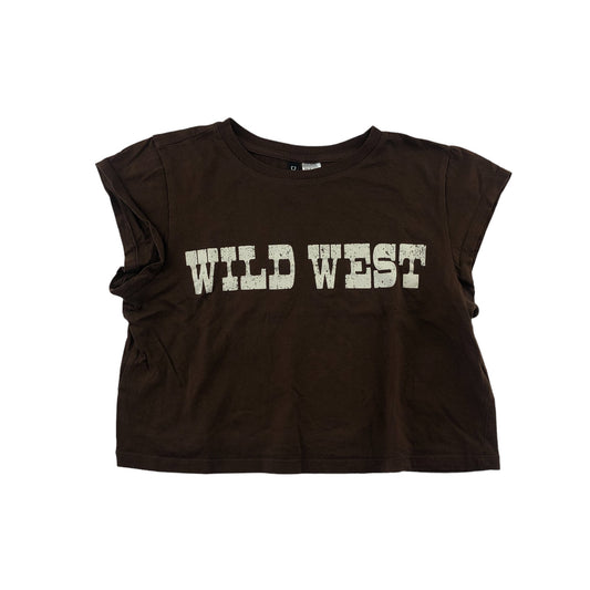 H&M t-shirt womens size M brown cropped WILD WEST print cotton