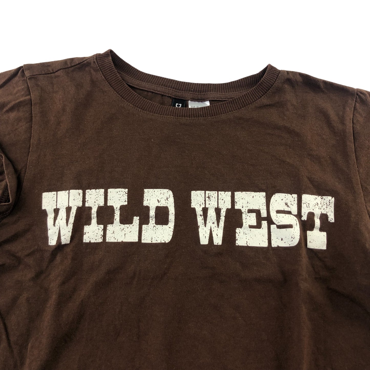 H&M t-shirt womens size M brown cropped WILD WEST print cotton