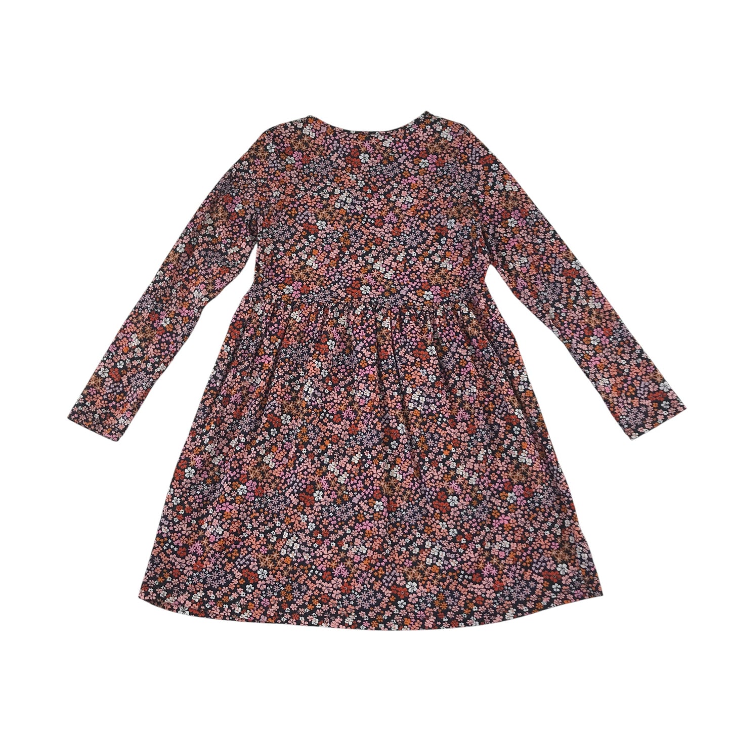H&M dress 8-10 years pink red black floral long sleeve cotton