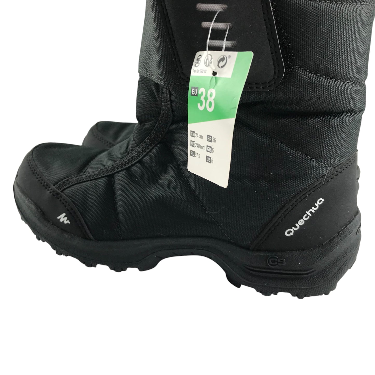 Decathlon winter boots shoe size 5 black high tops with hook and loop strap