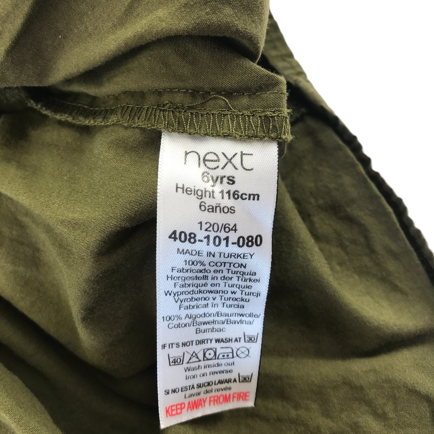 Next dress 6 years khaki plain tiered hem 3/4 length sleeve cotton