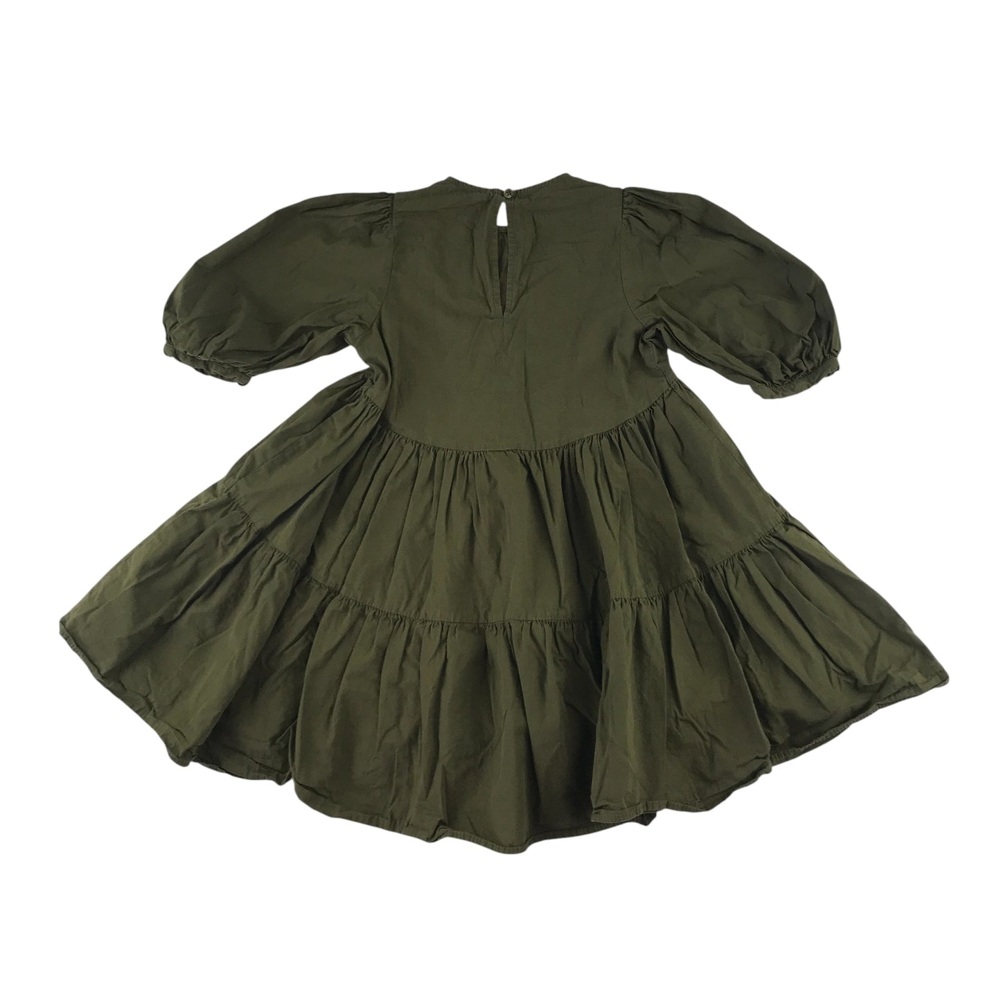 Next dress 6 years khaki plain tiered hem 3/4 length sleeve cotton