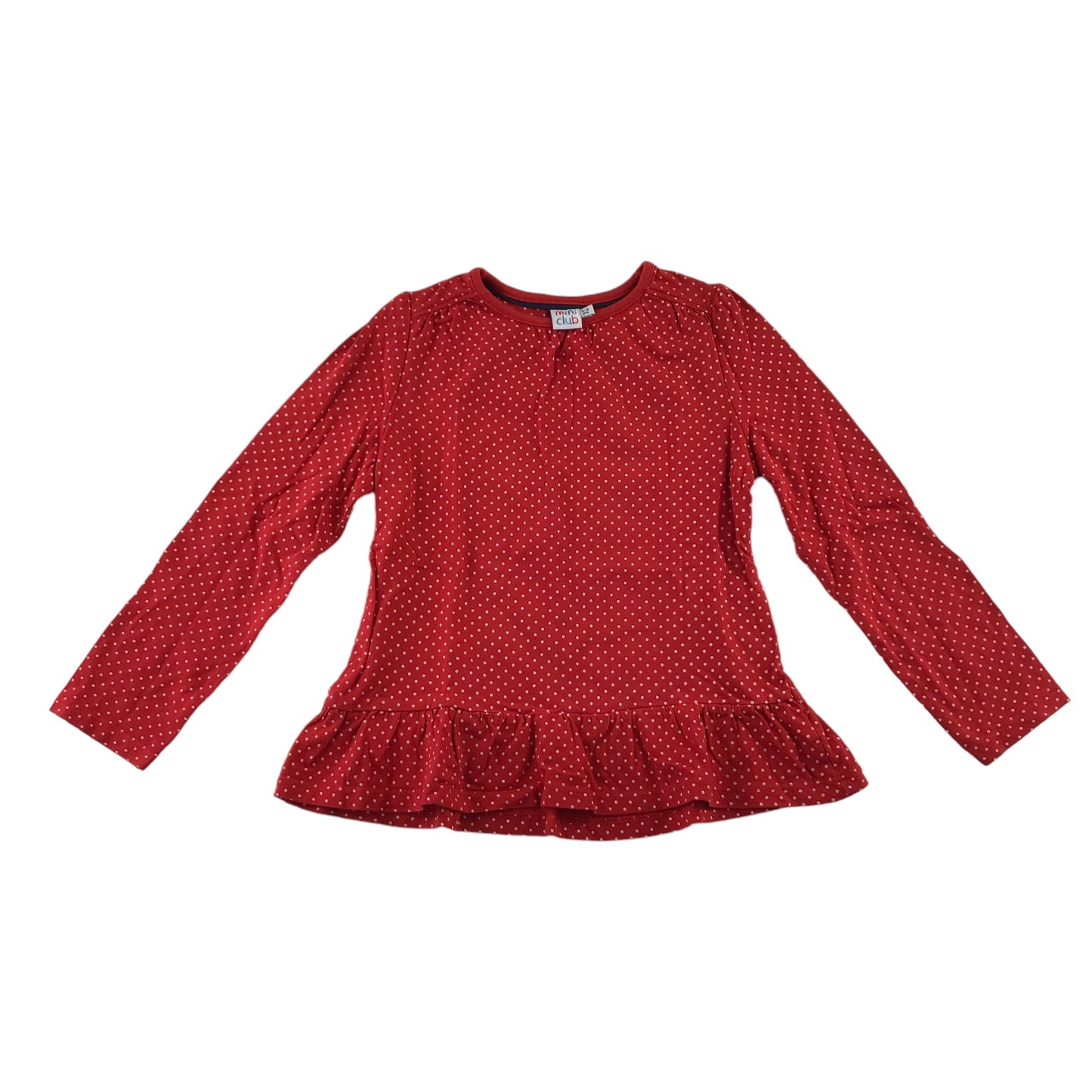 Mini Club t-shirt 5-6 years red polka dot long sleeve peplum hem cotton